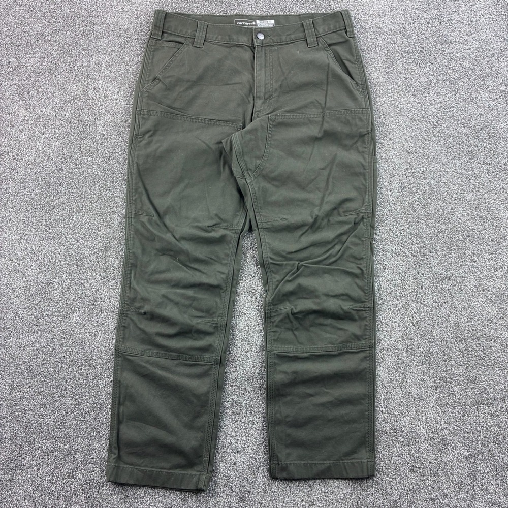 Carhartt Rugged Flex Double Front Pants Mens 33x30 Green Duck Canvas 102802 MOS